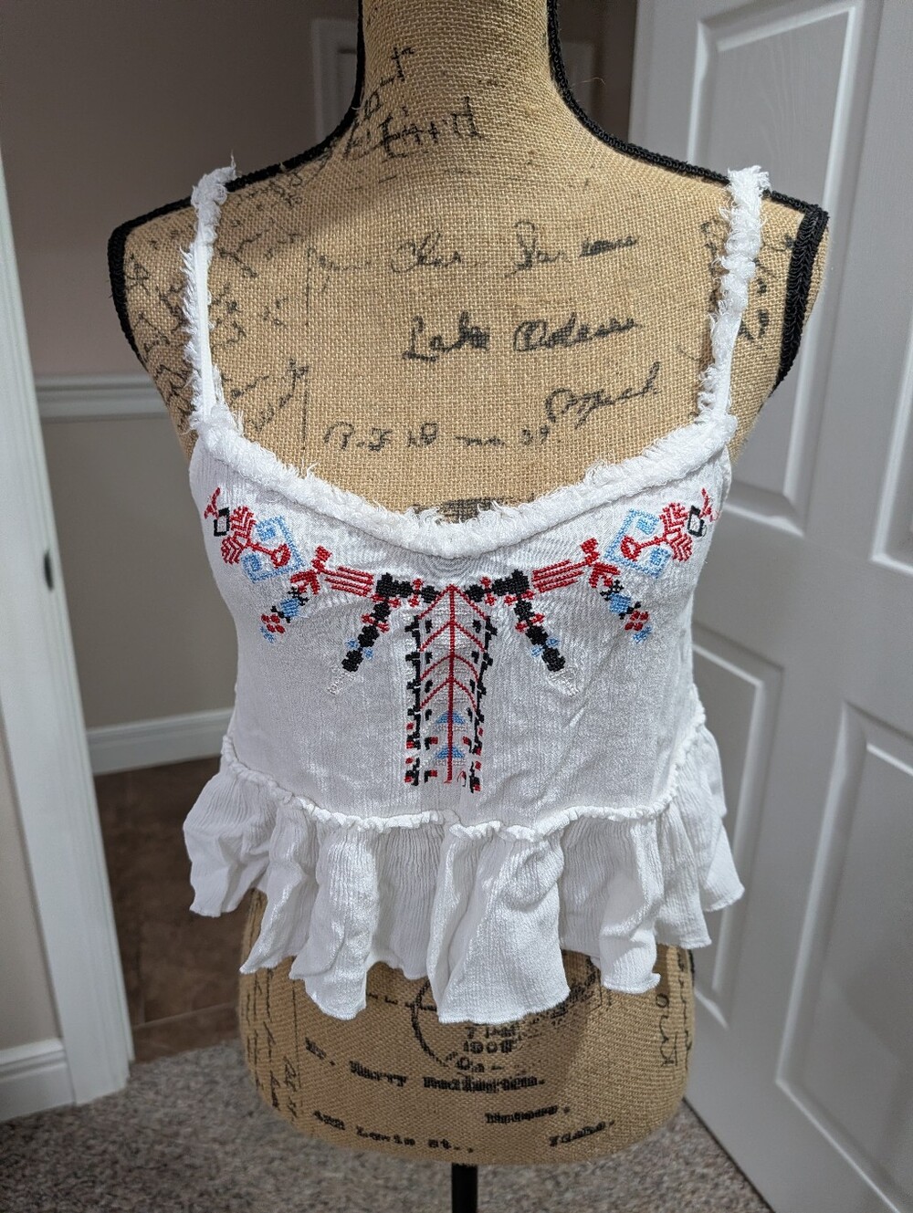 Forever 21 White Embroidered Ruffle Camisole